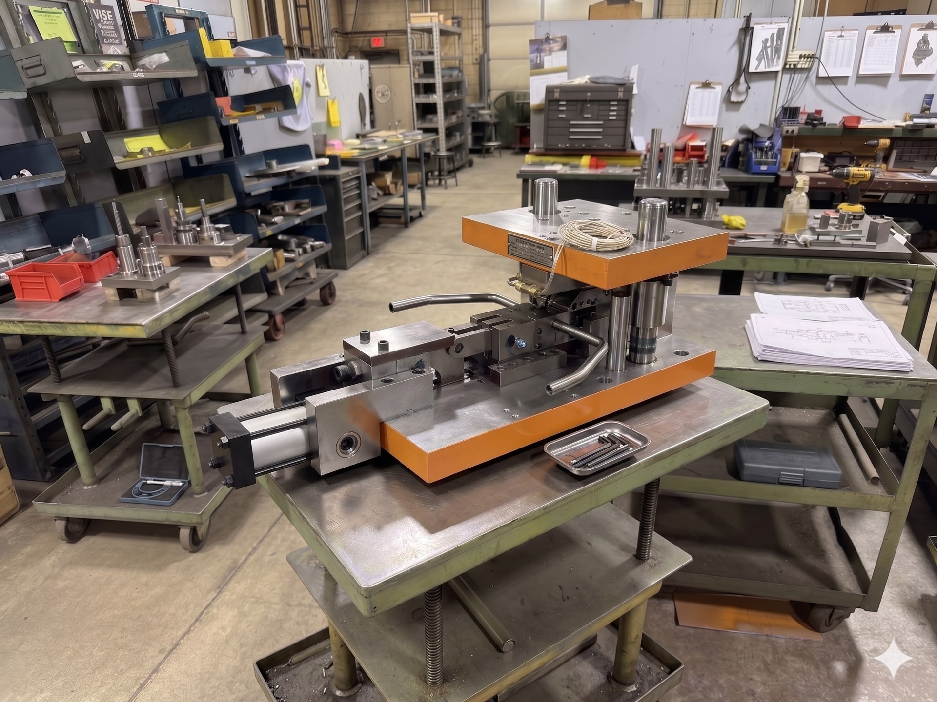 Innovo D100COT cut-off die for trimming bent tubular parts with air toggle slide clamp assembly