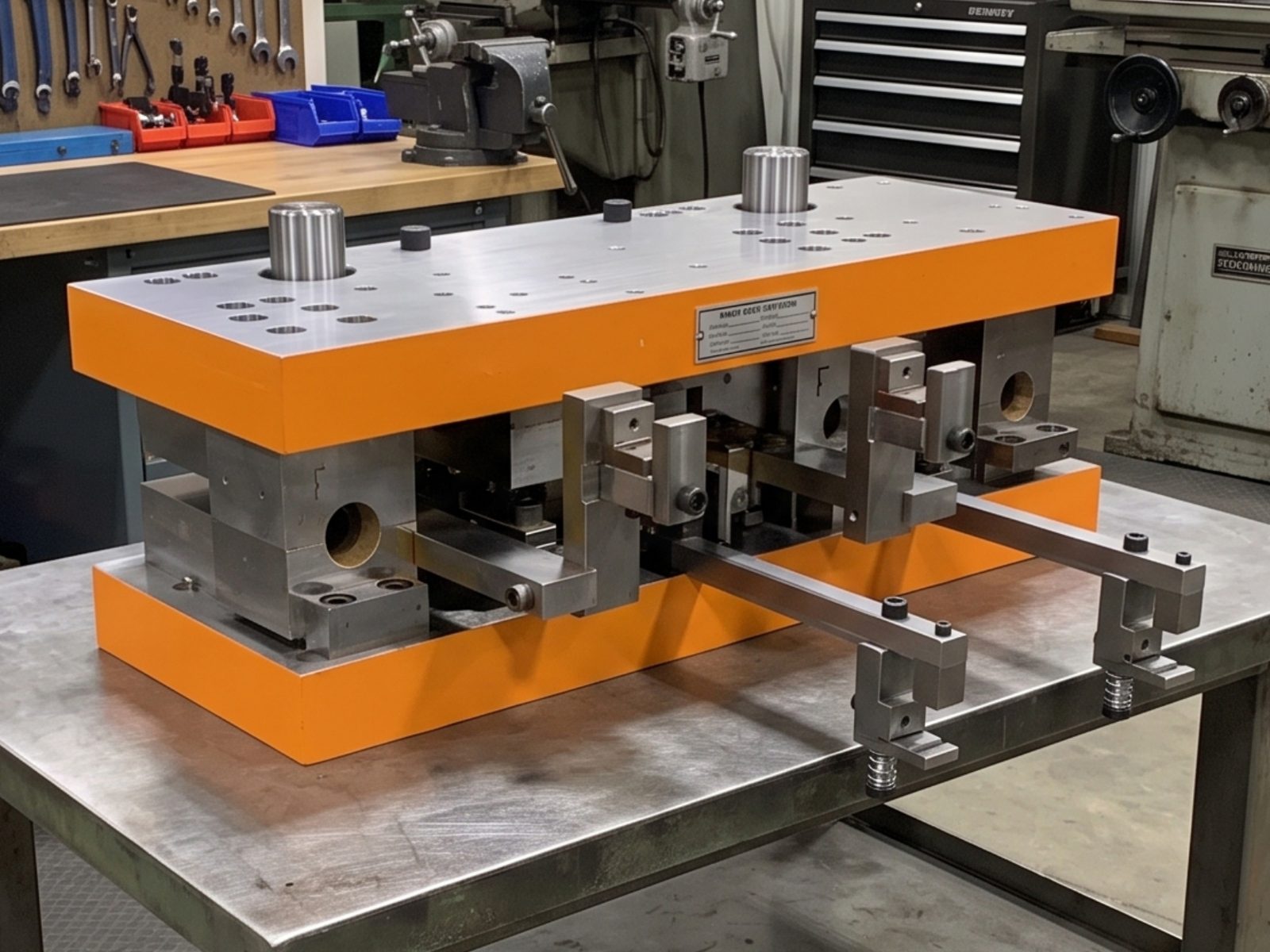 Innovo custom die on the shop bench — custom tube and pipe die designed and built in-house in Elk Grove Village, Illinois